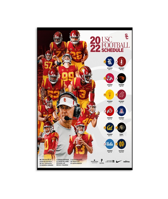 SOUTHERN CALIFORNIA TROJANS 2022 FOOTBALL SCHEDULE POSTER